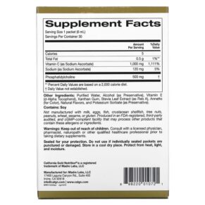 Thực phẩm bổ sung California Gold Nutrition Liposomal Vitamin C 1.000 mg 30 Packets 0.2 oz (5.7 ml) Each 898220010721