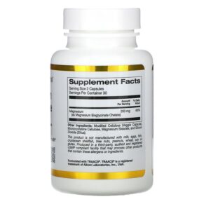 Thực phẩm bổ sung California Gold Nutrition Magnesium Bisglycinate Albion TRAACS® 100 mg 60 Veggie Capsules 898220019014