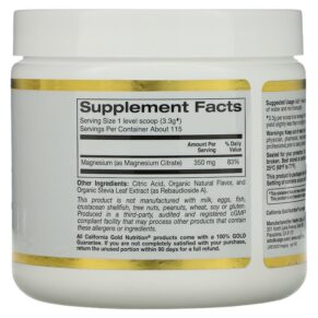 Thực phẩm bổ sung California Gold Nutrition Magnesium Powder Beverage Orange Crush 13.4 oz (380 g) 898220015627