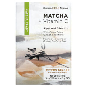 Thực phẩm chức năng California Gold Nutrition MATCHA ROAD Matcha + Vitamin C - Citrus Ginger 10 Count 898220021604