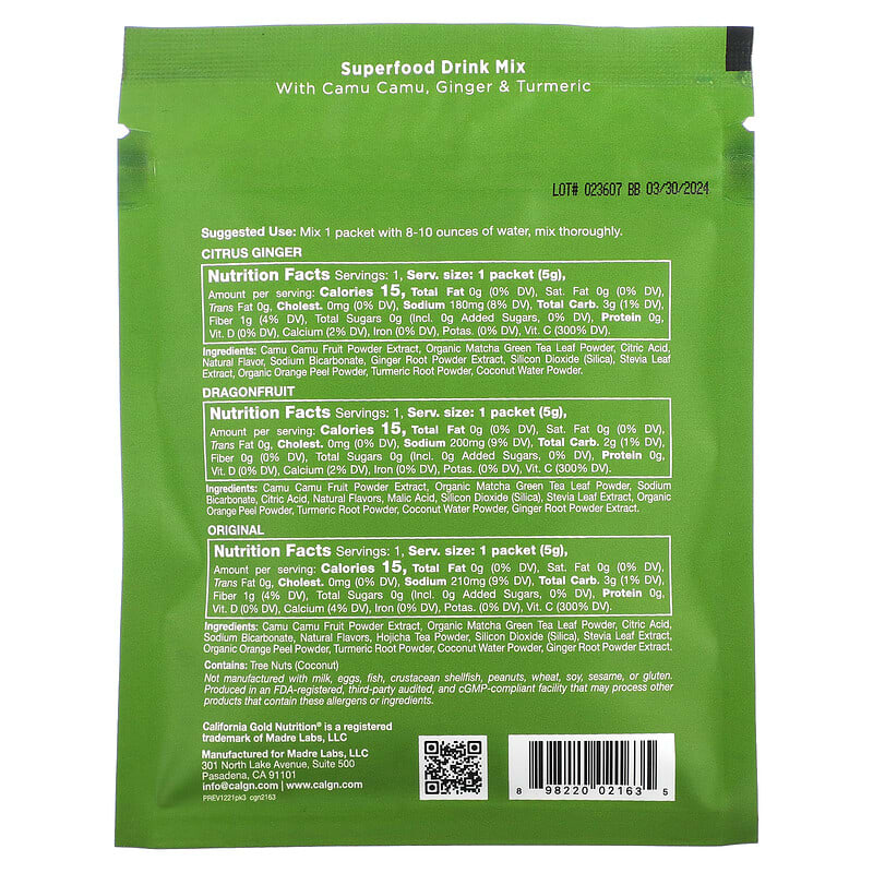California Gold Nutrition MATCHA ROAD Matcha + Vitamin C - Trial Pack 3 Count 2 Thực phẩm bổ sung California Gold Nutrition MATCHA ROAD Matcha + Vitamin C - Trial Pack 3 Count 898220021635
