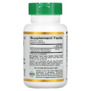 Thực phẩm bổ sung California Gold Nutrition Olive Leaf Extract EuroHerbs European Quality 500 mg 60 Veggie Capsules 898220011131