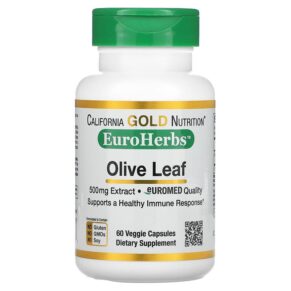 Thực phẩm chức năng California Gold Nutrition Olive Leaf Extract EuroHerbs European Quality 500 mg 60 Veggie Capsules 898220011131
