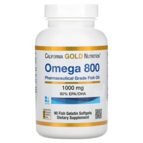 Thực phẩm chức năng California Gold Nutrition Omega 800 Pharmaceutical Grade Fish Oil 80% EPA/DHA Triglyceride Form 1.000 mg 90 Fish Gelatin Softgels 898220012664