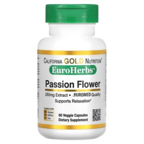 Thực phẩm chức năng California Gold Nutrition Passion Flower EuroHerbs European Quality 250 mg 60 Veggie Capsules 898220011155