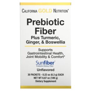 Thực phẩm chức năng California Gold Nutrition Prebiotic Fiber Plus Turmeric Ginger & Boswellia 30 Packets 0.22 oz (6.3 g) Each 898220020133