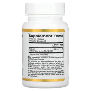 Thực phẩm bổ sung California Gold Nutrition Royal Jelly Concentrated & Freeze Dried 500 mg 30 Veggie Caps 898220009534
