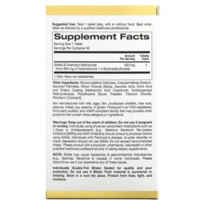 California Gold Nutrition SAMe (Butanedisulfonate) 400 mg 60 Enteric Coated Tablets 3 Thực phẩm bổ sung California Gold Nutrition SAMe (Butanedisulfonate) 400 mg 60 Enteric Coated Tablets 898220011773