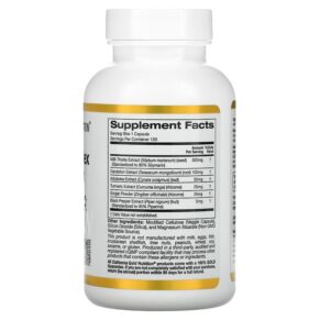 Thực phẩm bổ sung California Gold Nutrition Silymarin Complex Milk Thistle Extract Plus Dandelion Artichoke Curcumin C3 Complex® Ginger and BioPerine® 120 Veggie Capsules 898220009565