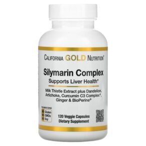 Thực phẩm chức năng California Gold Nutrition Silymarin Complex Milk Thistle Extract Plus Dandelion Artichoke Curcumin C3 Complex® Ginger and BioPerine® 120 Veggie Capsules 898220009565