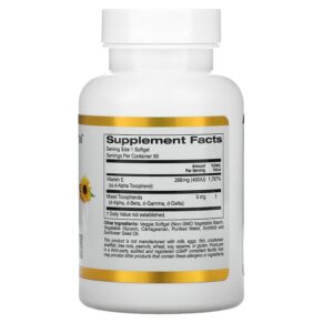 Thực phẩm bổ sung California Gold Nutrition Sunflower Vitamin E with Mixed Tocopherols 400 IU 90 Veggie Softgels 898220011698