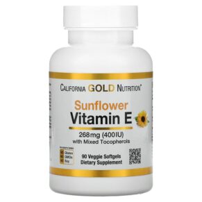 Thực phẩm chức năng California Gold Nutrition Sunflower Vitamin E with Mixed Tocopherols 400 IU 90 Veggie Softgels 898220011698