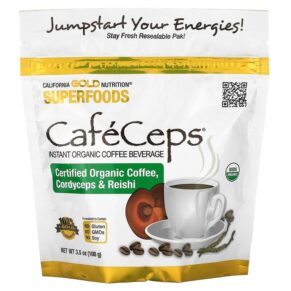 Thực phẩm chức năng California Gold Nutrition SUPERFOODS - CafeCeps Certified Organic Instant Coffee with Cordyceps and Reishi Mushroom Powder 3.5 oz (100 g) 898220013463