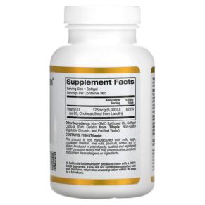 Thực phẩm bổ sung California Gold Nutrition Vitamin D3 125 mcg (5.000 IU) 360 Fish Gelatin Softgels 898220010660