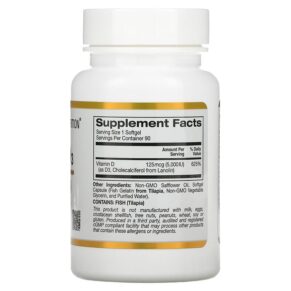 Thực phẩm bổ sung California Gold Nutrition Vitamin D3 125 mcg (5.000 IU) 90 Fish Gelatin Softgels 898220010653