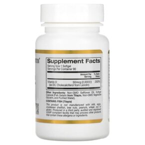 Thực phẩm bổ sung California Gold Nutrition Vitamin D3 50 mcg (2.000 IU) 90 Fish Gelatin Softgels 898220011797