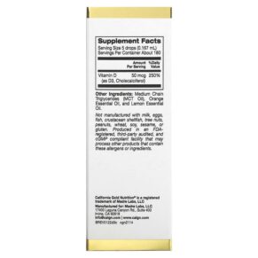 Thực phẩm bổ sung California Gold Nutrition Vitamin D3 (Citrus) 2.000 IU 1 fl oz (30 ml) 898220021147