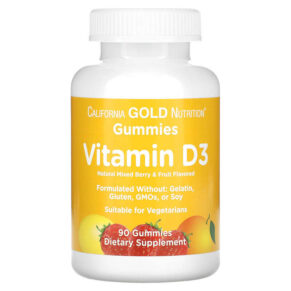 Thực phẩm chức năng California Gold Nutrition Vitamin D3 Gummies No Gelatin No Gluten Mixed Berry & Fruit Flavors 25 mcg (1.000 IU) 90 Gummies 898220011964