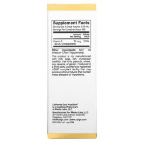 Thực phẩm bổ sung California Gold Nutrition Vitamin D3 Liquid 25 mcg (1.000 IU) 1 fl oz (30 ml) 898220020485