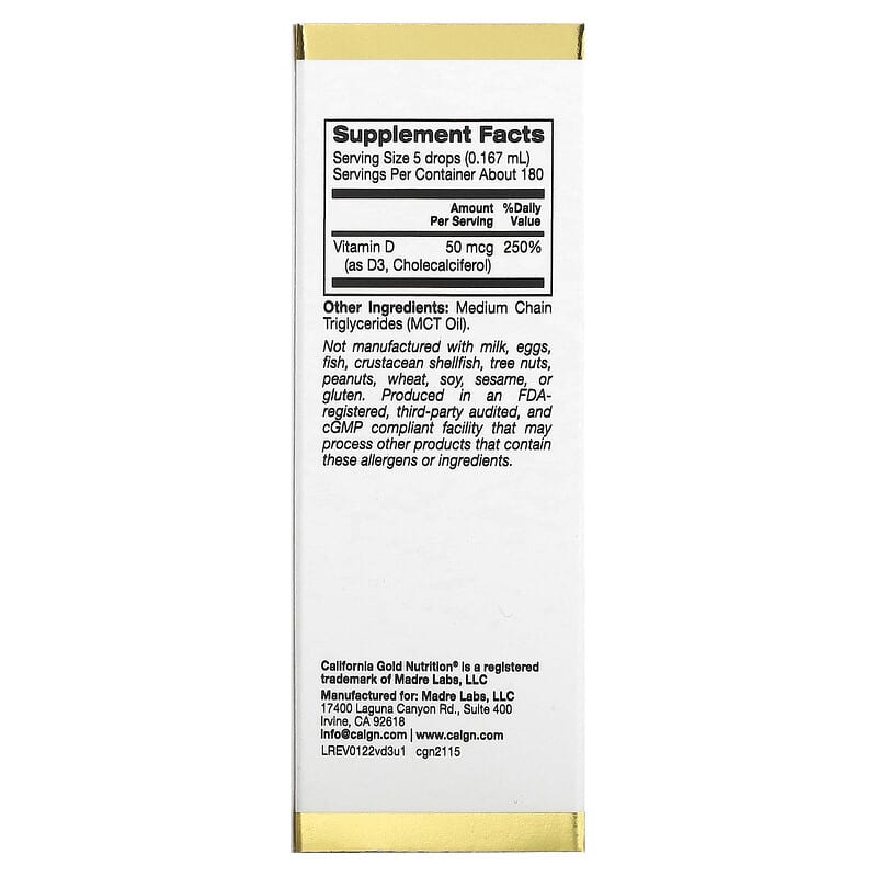 California Gold Nutrition Vitamin D3 (Unflavored) 2.000 IU 1 fl oz (30 ml) 2 Thực phẩm bổ sung California Gold Nutrition Vitamin D3 (Unflavored) 2.000 IU 1 fl oz (30 ml) 898220021154