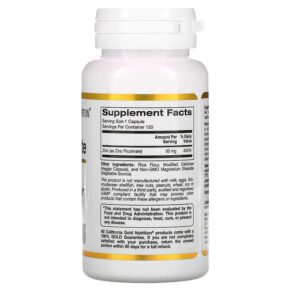 Thực phẩm bổ sung California Gold Nutrition Zinc Picolinate 50 mg 120 Veggie Capsules 898220013531