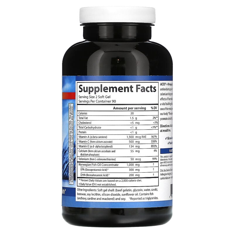 Carlson ACES + Omega 180 Softgels 2 Thực phẩm bổ sung Carlson ACES + Omega 180 Softgels 088395444203