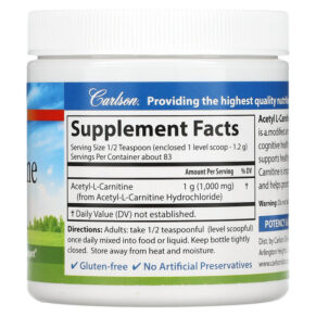 Thực phẩm bổ sung Carlson Acetyl L-Carnitine Powder Free-Form Amino Acid 3.53 oz (100 g) 088395079252