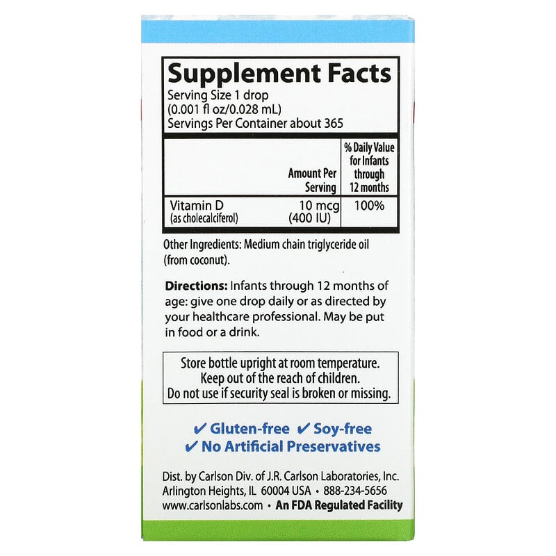 Carlson Baby's Super Daily D3 10 mcg (400 IU) 0.35 fl oz (10.3 ml) 2 Thực phẩm bổ sung Carlson Baby's Super Daily D3 10 mcg (400 IU) 0.35 fl oz (10.3 ml) 088395012501