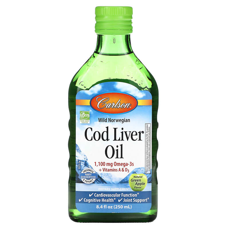 Carlson Cod Liver Oil Natural Green Apple 1.100 mg 8.4 fl oz (250 ml) 8 Thực phẩm chức năng Carlson Cod Liver Oil Natural Green Apple 1.100 mg 8.4 fl oz (250 ml) 088395137105