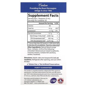 Thực phẩm bổ sung Carlson Elite DHA Natural Orange 2.270 mg 3.3 fl oz (100 ml) 088395160103