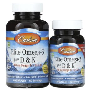 Thực phẩm chức năng Carlson Elite Omega-3 Plus D & K Natural Lemon Flavor 60 + 30 Free Soft Gels 088395175404