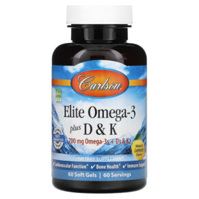 Thực phẩm chức năng Carlson Elite Omega-3 Plus D & K Natural Lemon Flavor 60 Soft Gels 088395175107