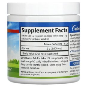 Thực phẩm bổ sung Carlson Glycine Powder Free Form Amino Acid 3.53 oz (100 g) 088395068355