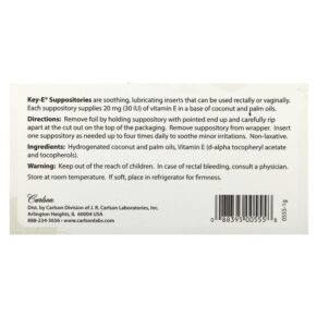 Thực phẩm bổ sung Carlson Key-E Suppositories 12 Inserts 088395005558