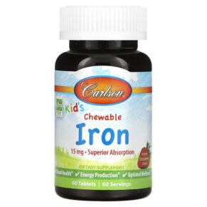 Thực phẩm chức năng Carlson Kid's Chewable Iron Natural Strawberry 15 mg 60 Tablets 088395559402