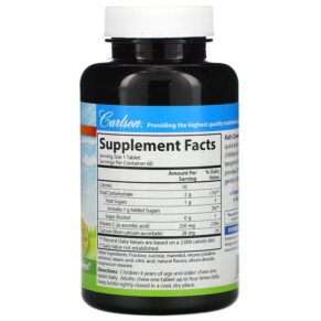 Thực phẩm bổ sung Carlson Kid's Chewable Vitamin C Natural Tangerine 250 mg 60 Vegetarian Tablets 088395031007
