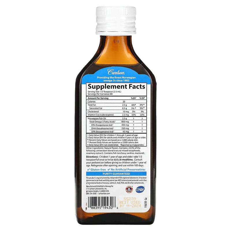 Carlson Kid's Norwegian The Very Finest Fish Oil Just Peachie 800 mg 6.7 fl oz (200 ml) 2 Thực phẩm bổ sung Carlson Kid's Norwegian The Very Finest Fish Oil Just Peachie 800 mg 6.7 fl oz (200 ml) 088395194306