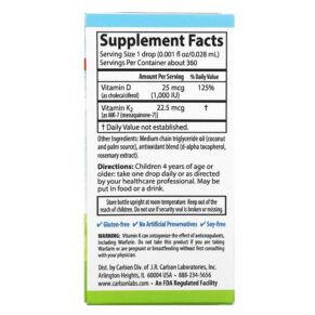 Thực phẩm bổ sung Carlson Kid's Super Daily D3+K2 25 mcg (1.000 IU) & 22.5 mcg 0.34 fl oz (10.16 ml) 088395105302