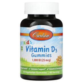 Thực phẩm chức năng Carlson Kid's Vitamin D3 Gummies Natural Fruit 25 mcg (1.000 IU) 60 Vegetarian Gummies 088395494307