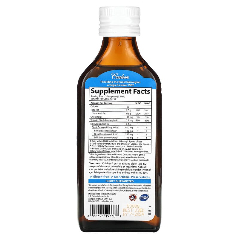 Carlson Kids The Very Finest Fish Oil Natural Mixed Berry 800 mg 6.7 fl oz (200 ml) 2 Thực phẩm bổ sung Carlson Kids The Very Finest Fish Oil Natural Mixed Berry 800 mg 6.7 fl oz (200 ml) 088395193309
