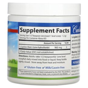Thực phẩm bổ sung Carlson L-Lysine Powder 960 mg 3.53 oz (100 g) 088395068850