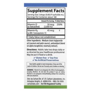 Thực phẩm bổ sung Carlson Liquid Vitamins Super Daily D3+K2 0.34 fl oz (10.16 ml) 088395105005
