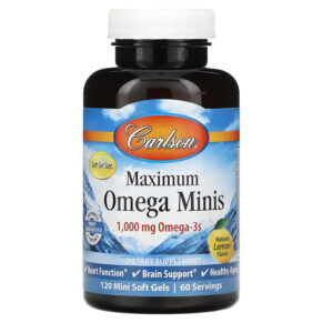 Thực phẩm chức năng Carlson Maximum Omega Minis Natural Lemon Flavor 500 mg 120 Mini Softgels 088395184604