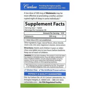 Thực phẩm bổ sung Carlson Melatonin Natural Strawberry Lemon 300 mcg 30 Tablets 088395873607