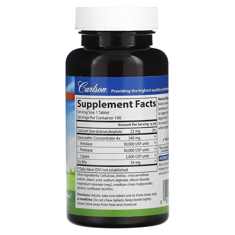 Carlson Natural Digestive Enzymes 100 Tablets 2 Thực phẩm bổ sung Carlson Natural Digestive Enzymes 100 Tablets 088395066412