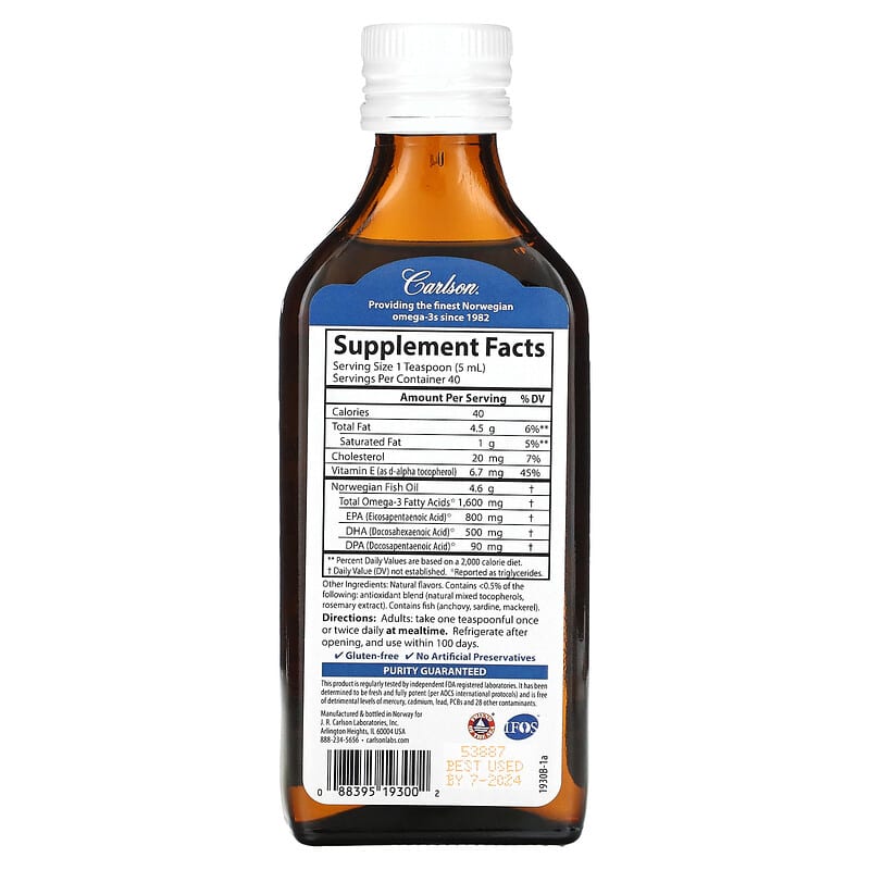 Carlson Norwegian The Very Finest Fish Oil Natural Mixed Berry 1.600 mg 6.7 fl oz (200 ml) 2 Thực phẩm bổ sung Carlson Norwegian The Very Finest Fish Oil Natural Mixed Berry 1.600 mg 6.7 fl oz (200 ml) 088395193002