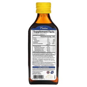 Thực phẩm bổ sung Carlson Omega 3 Plus D & K Natural Lemon 1.430 mg 6.7 fl oz (200 ml) 088395195006