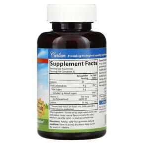 Thực phẩm bổ sung Carlson Super D3 Gummies Natural Fruit 25 mcg (1.000 IU) 120 Vegetarian Gummies 088395498008