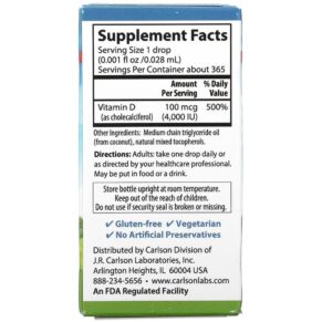Thực phẩm bổ sung Carlson Super Daily D3 100 mcg (4.000 IU) 0.35 fl oz (10.3 ml) 088395012907