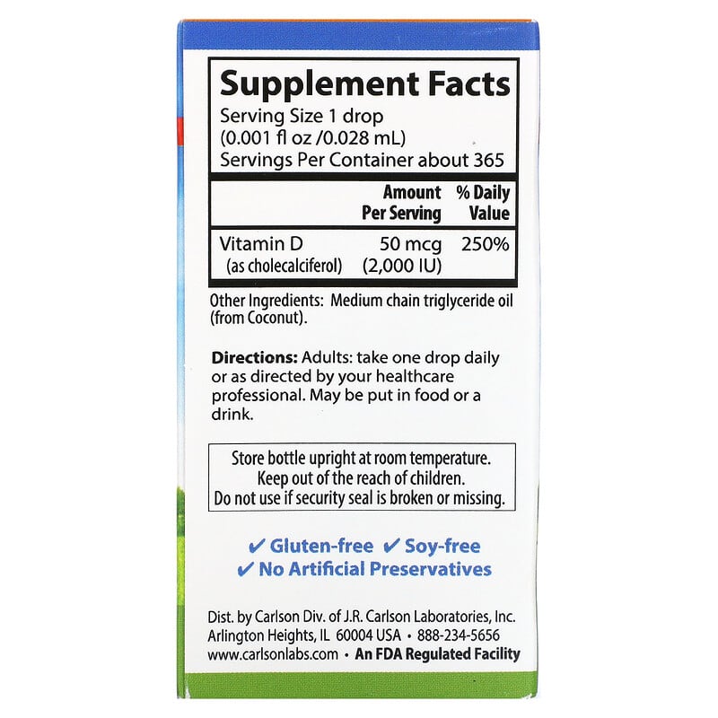 Carlson Super Daily D3 50 mcg (2.000 IU) 0.35 fl oz (10.3 ml) 2 Thực phẩm bổ sung Carlson Super Daily D3 50 mcg (2.000 IU) 0.35 fl oz (10.3 ml) 088395012808